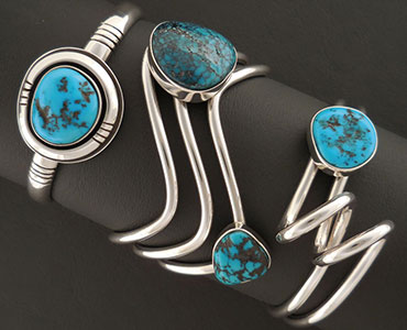 An image of sterling silver turquoise bracelets.